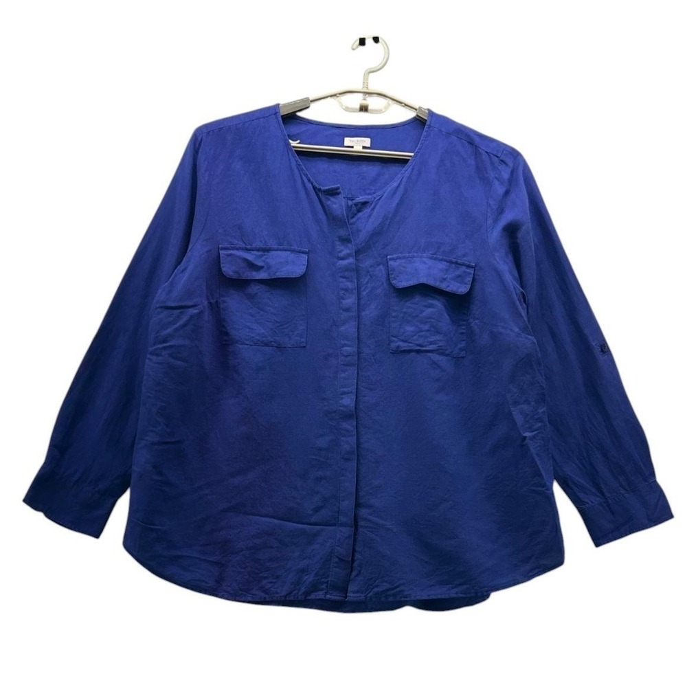 Talbots Linen Button Up Shirt Blue 2X‎